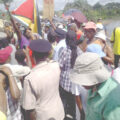 Protesters blocking the Mackenzie/Wismar Bridge