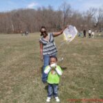 A mom and her son at the kite flying event in Washington DC Metro area
