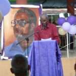 Jeffrey Thomas delivers the opening address at the establishment of the Forbes Burnham Research Institute